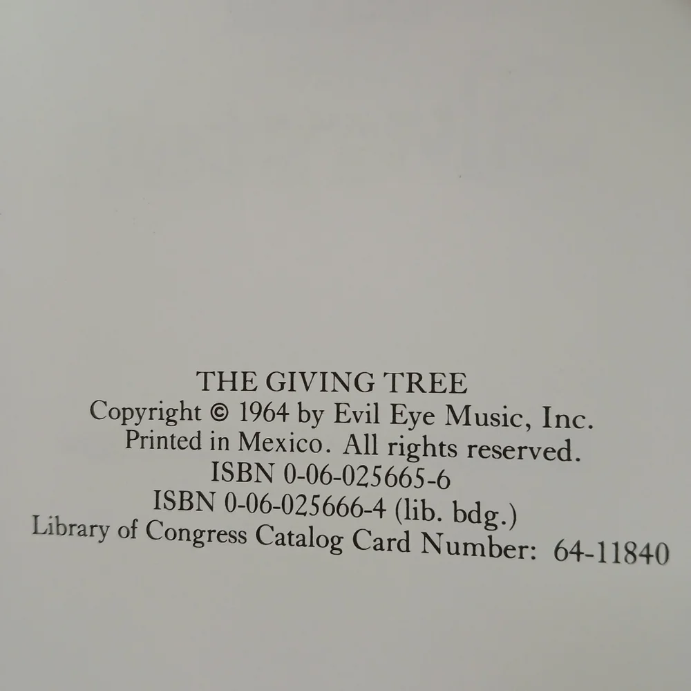 Children's Book The Giving Tree 1st Edition Six Lines Copyright 1964 Hardcover